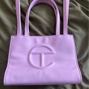 Small bubblegum pink telfar shopping bag